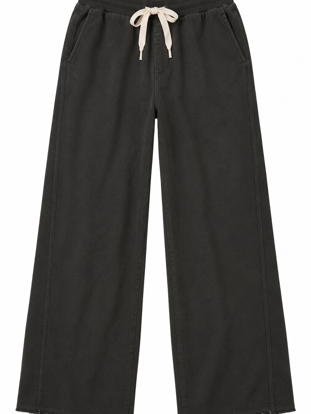 aerie Wide-Leg Flare Jeans in Black with Cream Drawstring